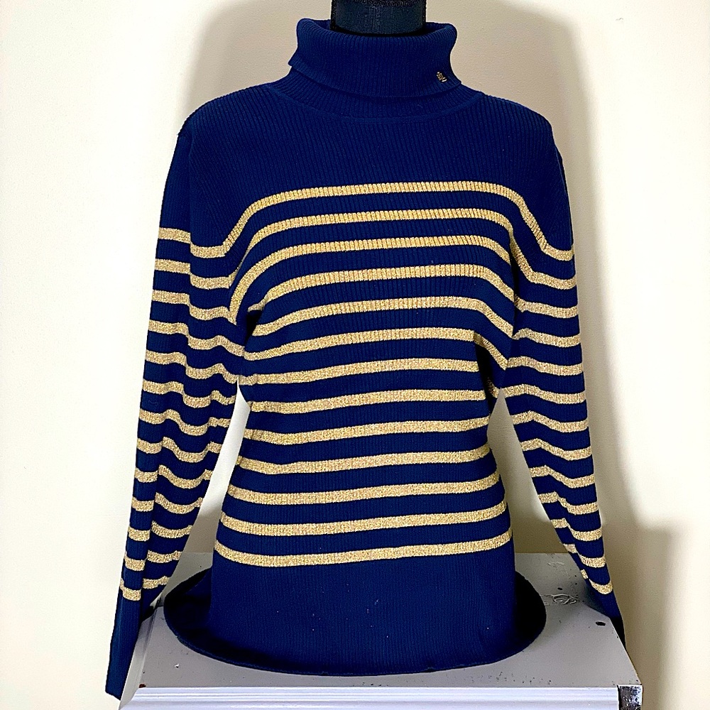 Ralph Lauren blue and glitter gold stripe sweater